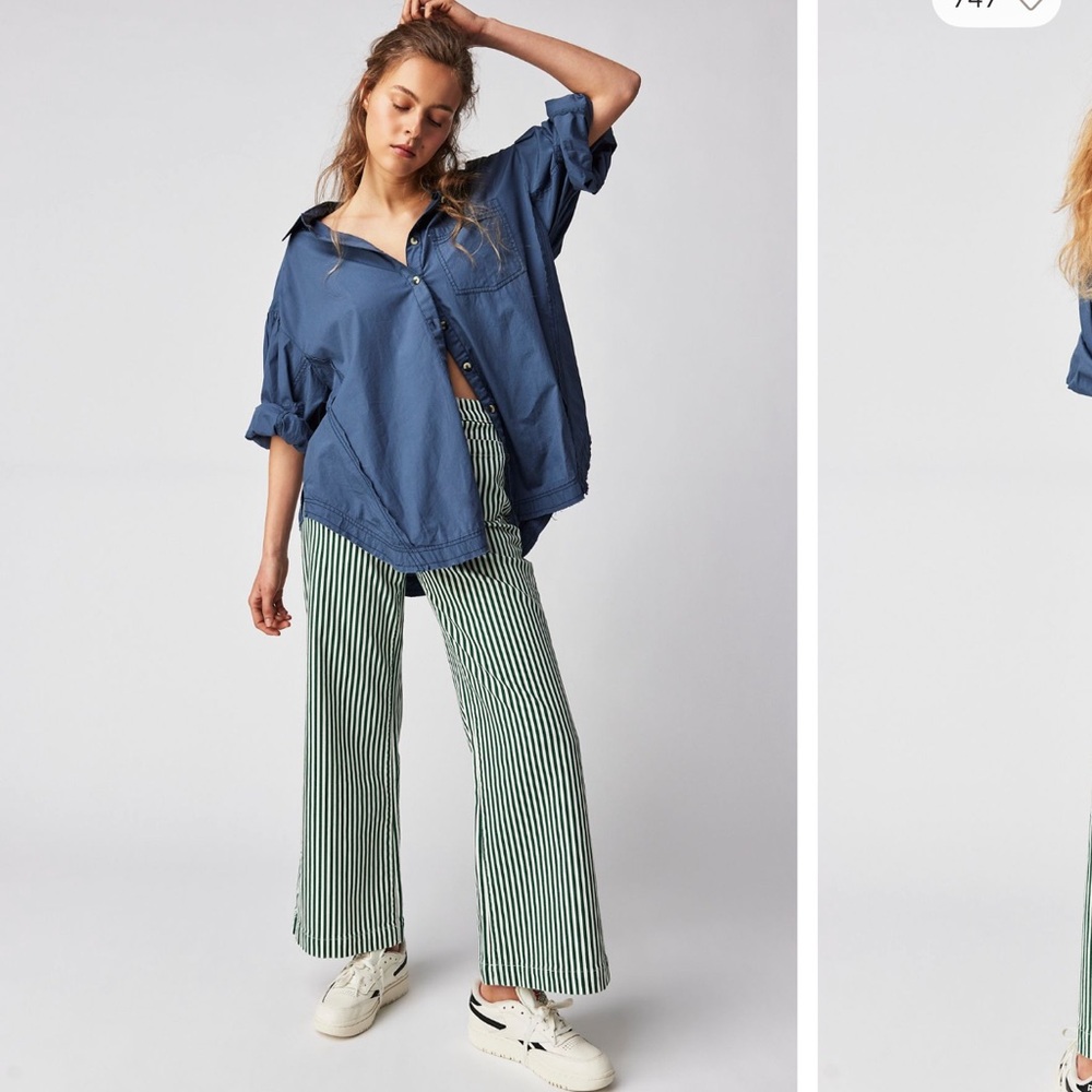 ROLLA'S Forest Green Striped Wide-Leg Trousers